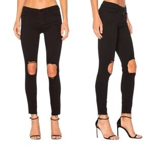 Frame Le Skinny de Jeanne Crop Distressed Denim Jeans Womens 27 Black Lord Noir